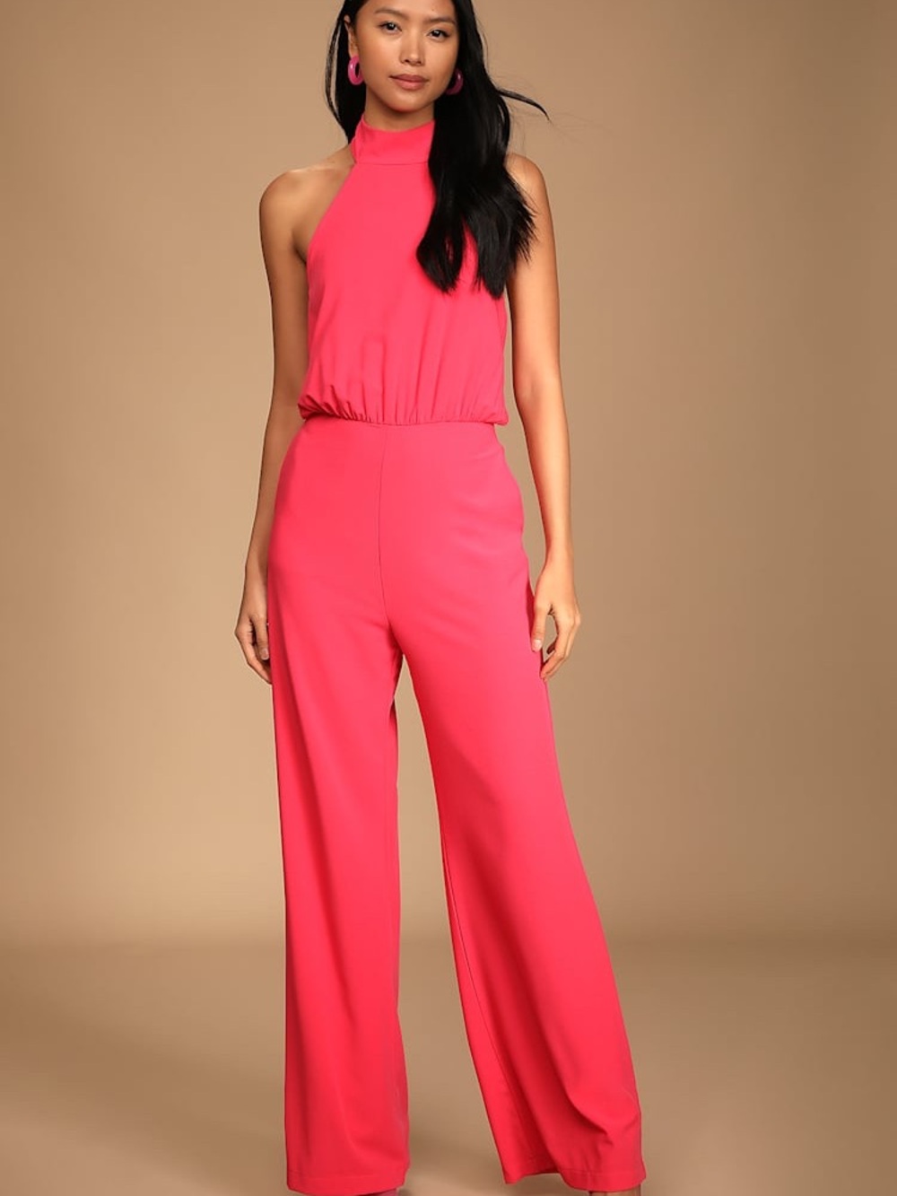 Lulu's Hot Pink Halter Jumpsuit